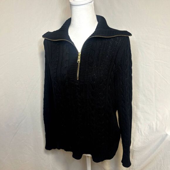 Ralph Lauren Black Half Zip Knitted Sweater Long Sleeve Collared Womens Vintage - Picture 2 of 8